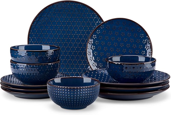 MALACASA 12 Pieces Dinnerware Sets, Modern Plates and Bowls Sets, Kitchen by MALACASA