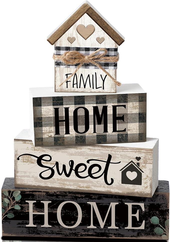 Moucuny 4 Pcs Farmhouse Table Decor Rustic Home Sweet Home Farmhouse Tiered by Moucuny
