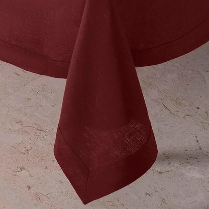 D'Moksha Homes Linen Tablecloth 60 x 120 Inch - 100% Pure Linen Dark Red Table Cloth for Rectangle Tables - Machine Washable Cloth Tablecloth for Valentines, Spring