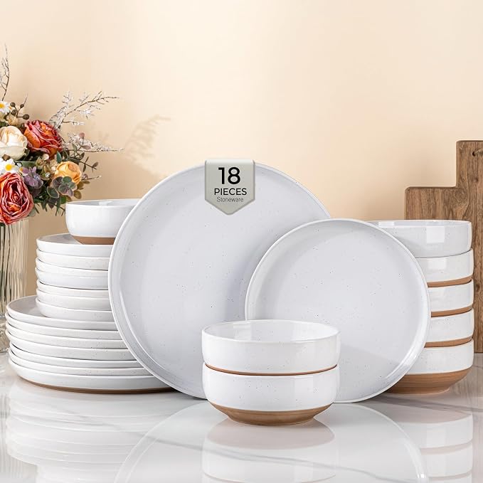 AmorArc Dinnerware Sets for 6, 18 Pieces Ceramic Plates and Bowls Set | Scratch by AmorArc