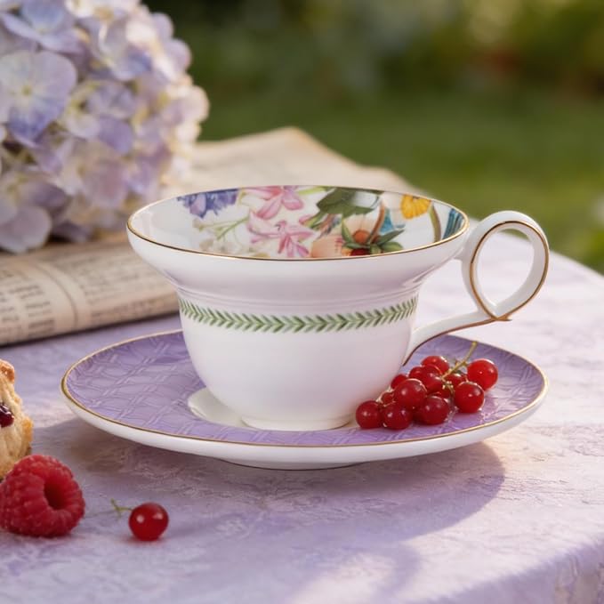KAMMAK Tea Cups Set of 2, Ceramic Floral Pattern Demitasse Cup | Porcelain - Image 6
