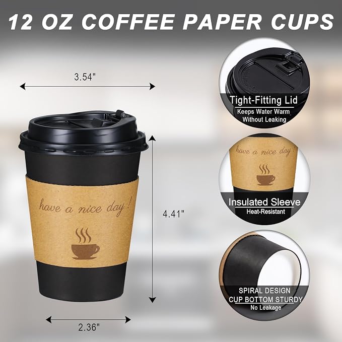 Lamosi 100 Pack 12 oz Coffee Cups, Disposable To Go Paper Cups - Image 2