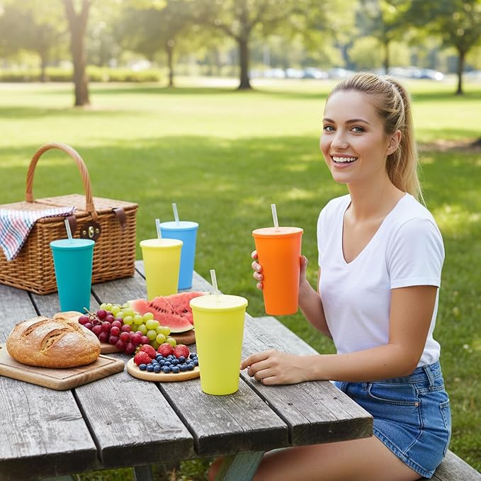32 oz Cups with Lids and Straws Reusable set of 8, Bright Colors | Iced Tea - Image 8