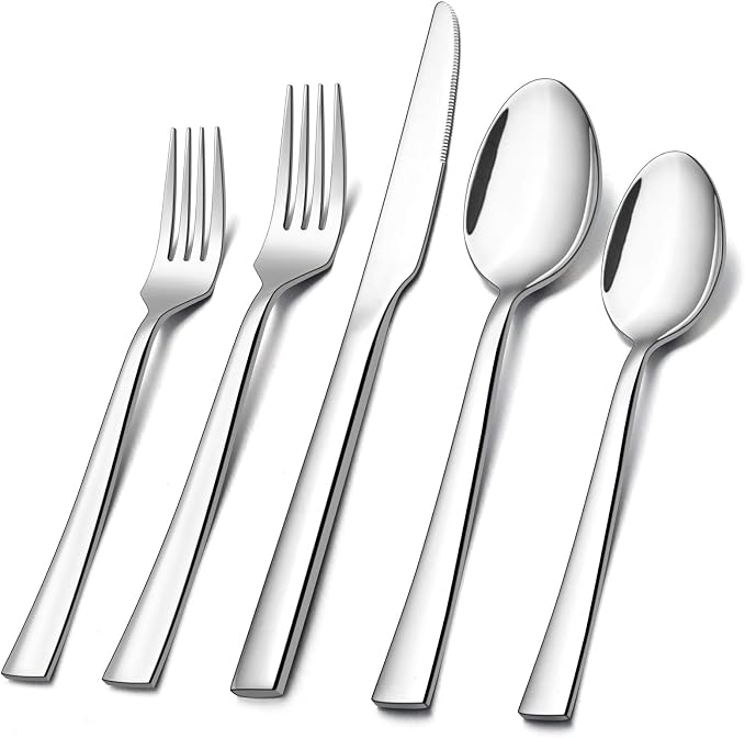 E-far 60-Piece Silverware Set, Stainless Steel Flatware Set Service by E-far