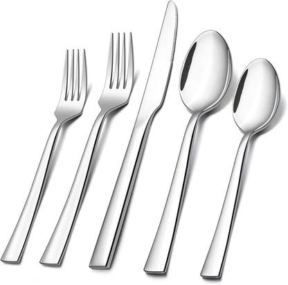 E-far 60-Piece Silverware Set, Stainless Steel Flatware Set Service by E-far