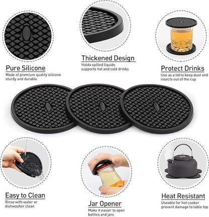 3 Pack Silicone Coasters for Drinks, Thickened Black Coaster - Image 5