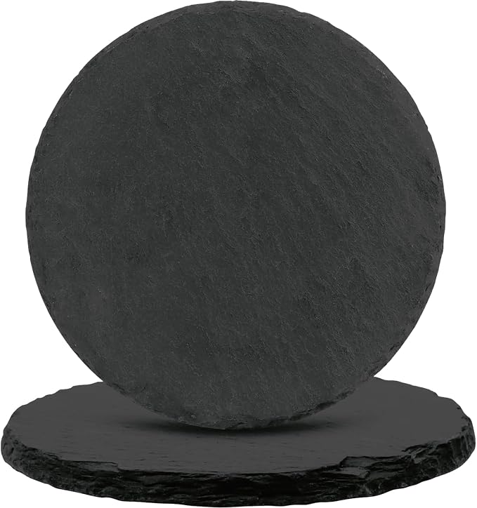 Black Nature Stone Round Coasters Set of 2, Cup Coasters Absorbent Anti-Scratch by HIYALOT