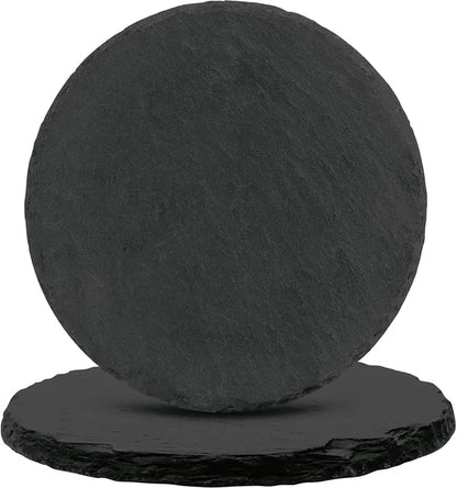 Black Nature Stone Round Coasters Set of 2, Cup Coasters Absorbent Anti-Scratch by HIYALOT