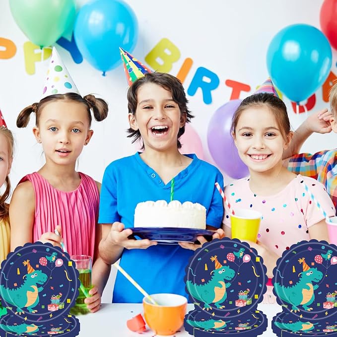 Dinosaur Birthday Paper Plates 7 Inch Scalloped Party Dessert Plates 50 Pcs - Image 3