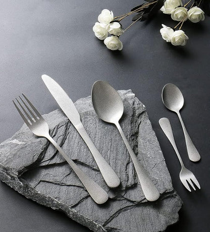 Matte Silverware Set for 10 Stainless Steel Flatware Set Vintage Style Delicate Cutlery Utensils 50 Piece Include Knives Forks and Spoons Tableware Set for Home Kitchen Wedding Restaurant