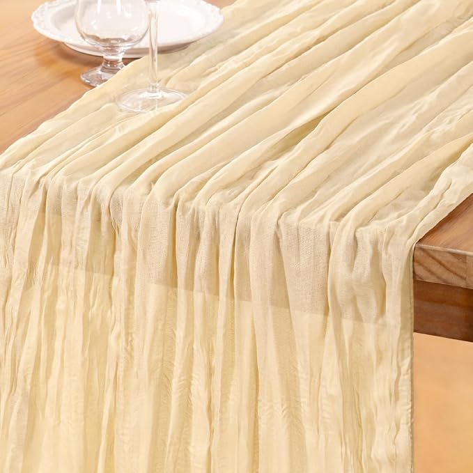 DeZerlor Beige Cheesecloth Table Runner 1 Pack Summer Boho Runner | 120Inches by DeZerlor