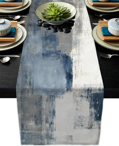 White Gray Table Runners Modern Art Farmhouse Linen Table Runners Dresser by AILUER
