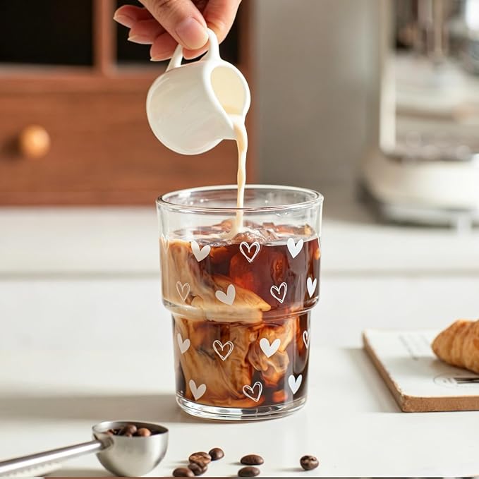 INSETLAN 13 oz Heart Decal Glass Tumblers Set of 2, Thick Wall Glass Cups - Image 8