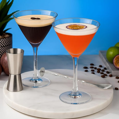 VEMACITY Silver Cocktail Shaker Set + 2 Ribbed Martini Glasses & Bar Tools | - Image 9