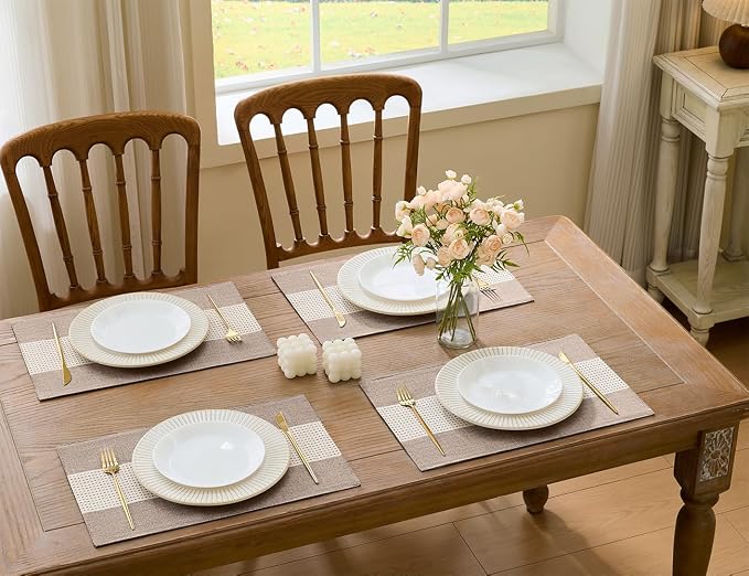 Wracra Linen Placemats Set of 6, Macrame Place Mats - Image 2