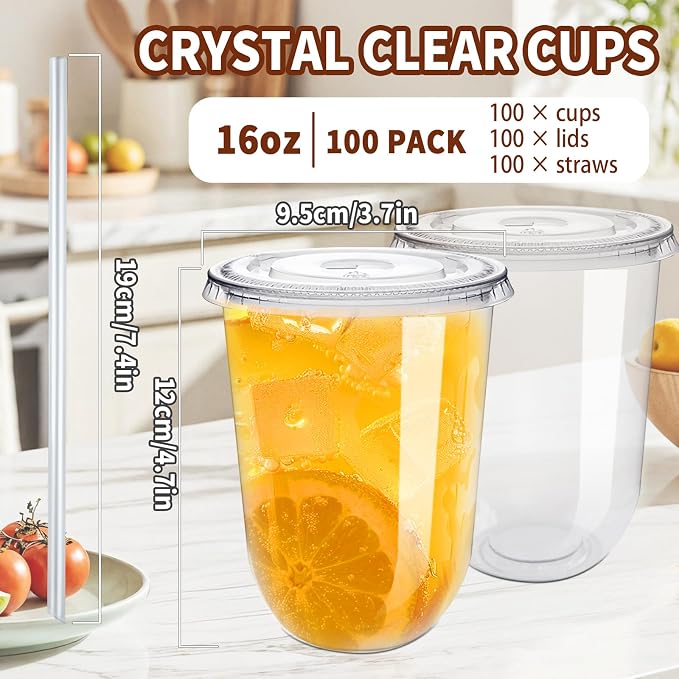 Alaeseje 100 Pack 16 oz Clear Plastic Iced Coffee Cups - Image 2
