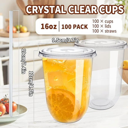 Alaeseje 100 Pack 16 oz Clear Plastic Iced Coffee Cups - Image 2