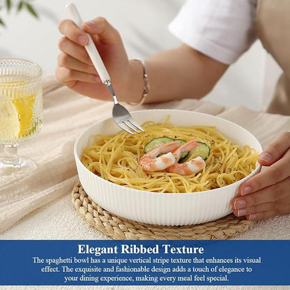 HOMQUEN Pasta Bowls Set of 6, 37oz Salad Bowls White Soup Bowls, Large Pasta - Image 4