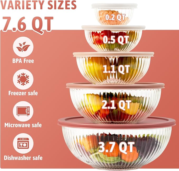 Glass Mixing Bowls with Lids Sets, Meal Prepping and Salad, Bpa Free, - Image 2
