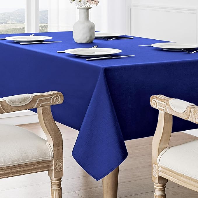 Rectangle Tablecloth Waterproof 60x120 inch Linen Textured Table Cloth Stain and Wrinkle Resistant Washable, Decorative Fabric Table Cover for Dining, Party and Camping, Royal Blue