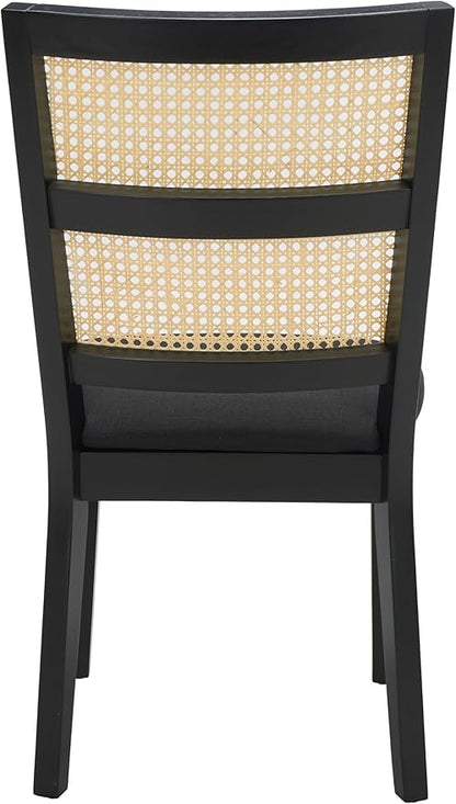 SAFAVIEH Home Collection Toril Coastal Black Frame/Black Upholstery/Natural Cane Dining Chair Set of 2