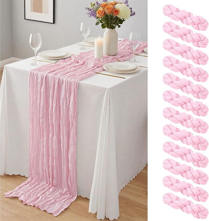 12 Pack Light Pink Cheesecloth Table Runner 10Ft, Gauze Table Runners 21.5 x by Yemosa
