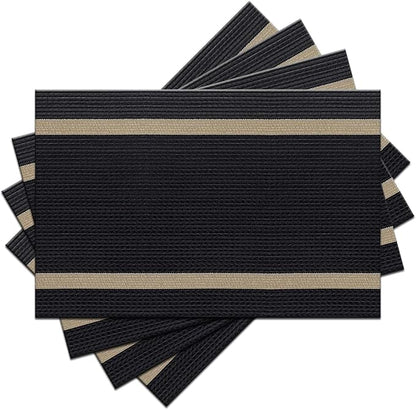 Luxurious Placemats Set of 4, Durable Table Mats Kitchen Plastic Washable Placemats for Home/Dining Room Decoration (Black)