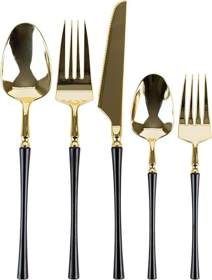 PlasticPro 20 Count Gold and Black Plastic Tea Spoons Premium Quality Heavy Duty Disposable Elegant Silverware Two Tone Tea Spoons for Party