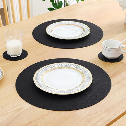 Homaxy Round Faux Leather Placemats and Coasters, Wipeable Place Mats, - Image 7
