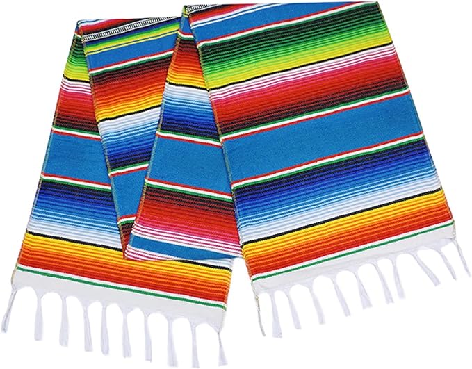 Fowecelt Mexican Serape Table Runner 14 x 84 Inch Hand-Woven Blanket Colorful - Image 7