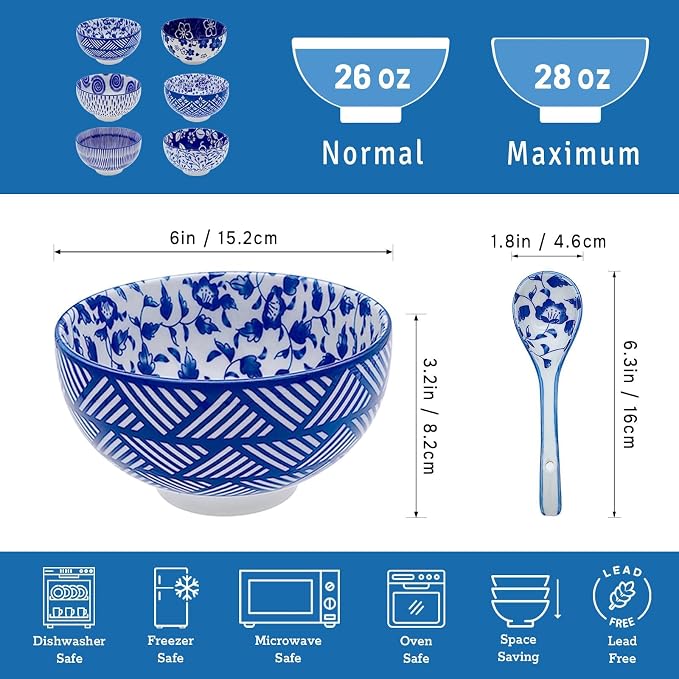 28Oz Ceramic Soup Ramen Bowl Set of 6 - Image 3