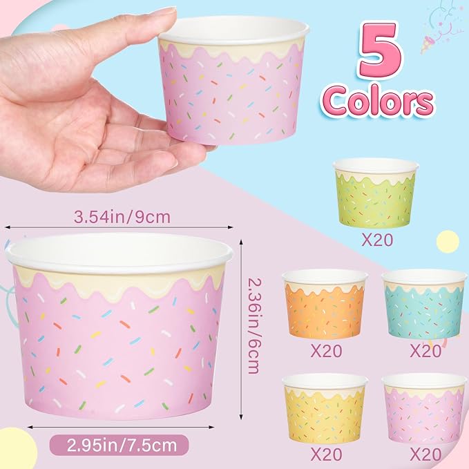 Hallswl 100pcs 9oz Ice Cream Bowls Disposable, Paper Ice Cream Cups, 5 Color - Image 2