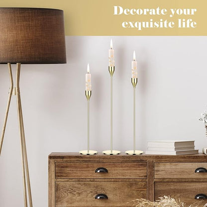 27 Pack Candles Holder, 9 Sets Taper Candlestick Holders Fit 0.75 Inch Thick Pillar Candles, Long Candle Sticks Centerpiece Decor for Home Wedding Dinning Party Anniversary(Gold)