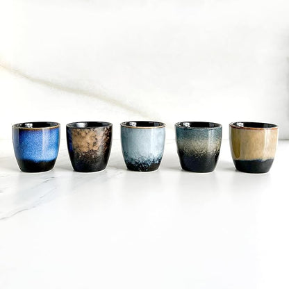 Rubdub Ceramic Japanese Tea Cup Set, 5oz Coffee Cup No Handle, Teacup of 5 by Rubdub