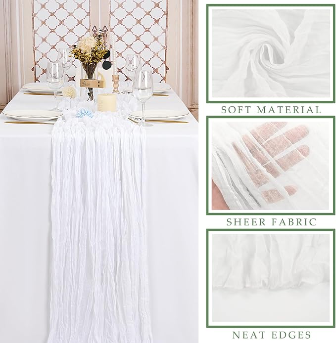 12 Pcs White Cheesecloth Table Runner 10FT Runner - Image 2