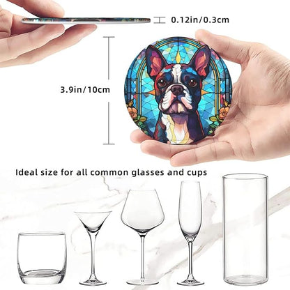 Boston Terrier Stained Dog Breed Glass Art Leather Drinks Coasters - Image 3