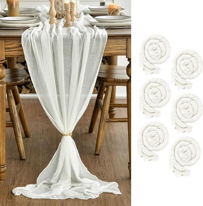 Artoid Mode Boho Milk White Gauze 6 Pieces Wedding Table Runner, 120 Inch by ArtoidMode