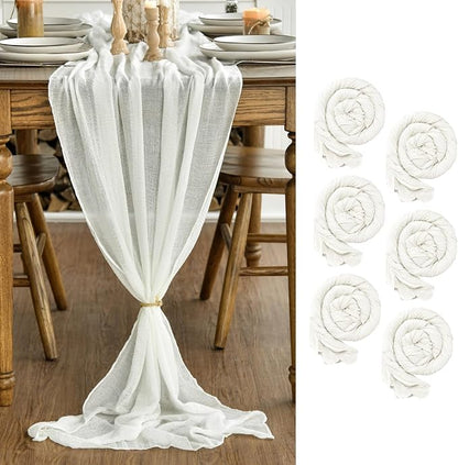 Artoid Mode Boho Milk White Gauze 6 Pieces Wedding Table Runner, 120 Inch by ArtoidMode