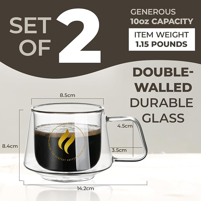 GLORAMA Double Walled Glass Coffee Mugs - 10oz Coffee Mugs - Image 7