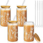 Mumufy 4 Pack Glass Cups Gift Aesthetic Cute Glass Cup Tumbler Flower Iced by Mumufy