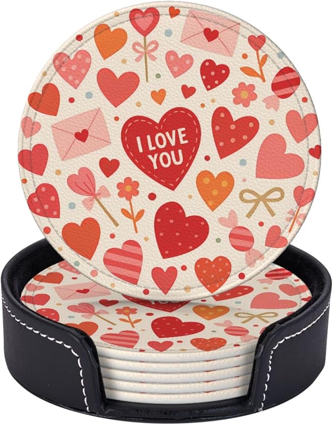 Pink Red Love Letter Heart Coasters by KiuLoam