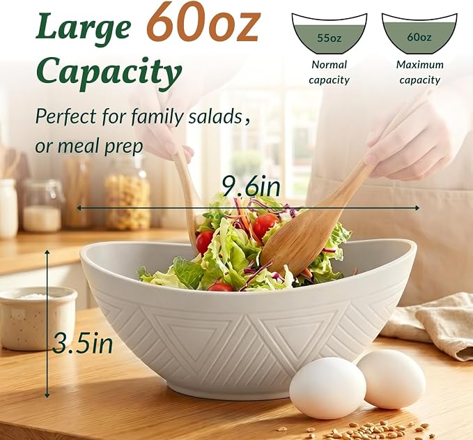 Salad Bowls Set of 6, 60 OZ Large Wheat Straw Bowls - Image 2