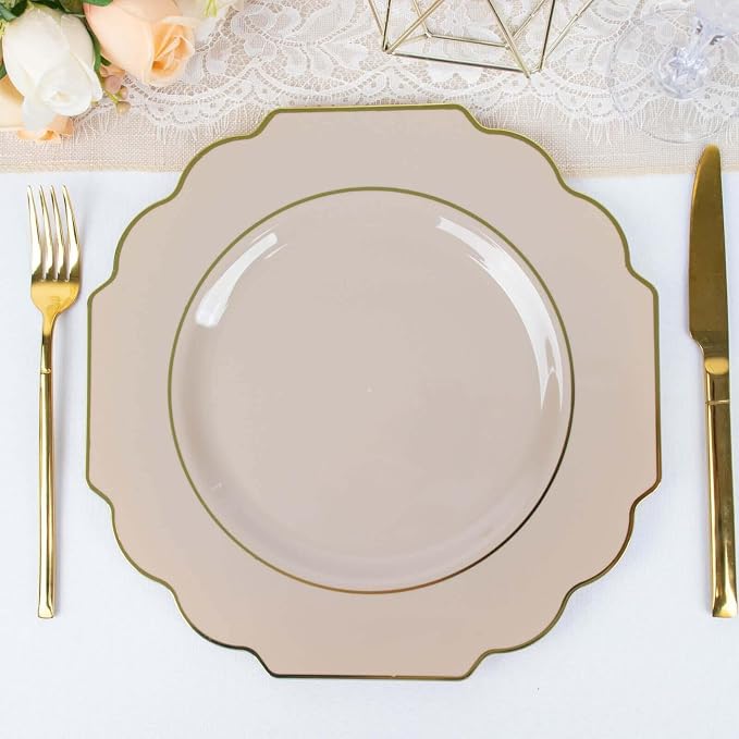 Taupe Hard Plastic Dinner Plates, 50 Pack 11" Disposable Round Baroque Plates - Image 8