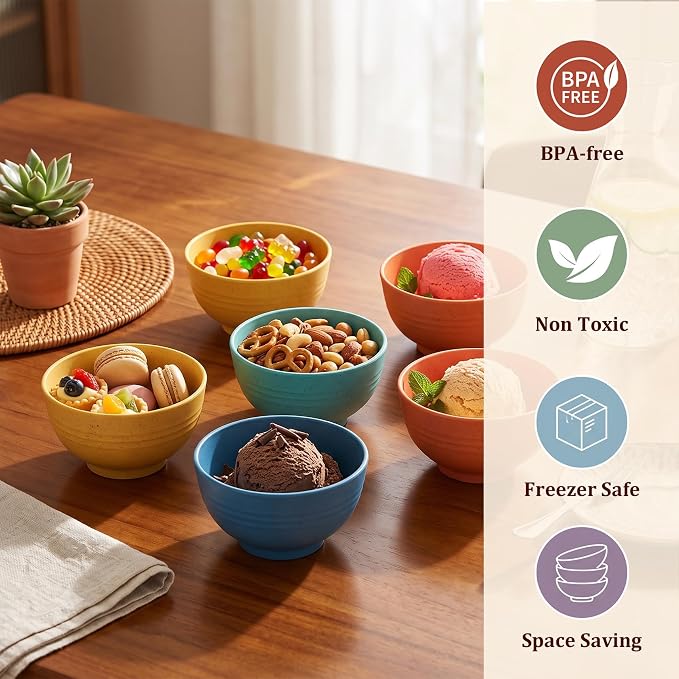 PYRMONT Wheat Straw Bowls Set of 8 Unbreakable Small Bowls 10 Oz Alternative - Image 6
