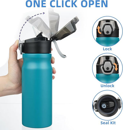 BJPKPK 18 oz Water Bottle with Straw & Handle, Insulated Stainless Flask | Leak - Image 3