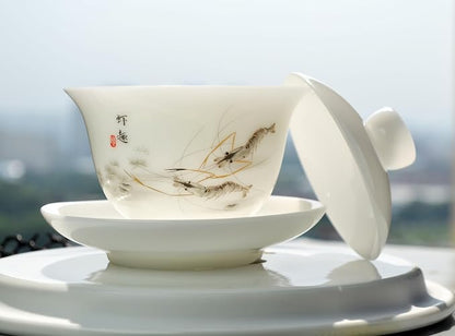 Liang baobao Ice Jade White Porcelain Gaiwan, 5oz Teacup Suet-fat Jade - Image 5