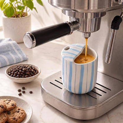 Ceramic Mug with Sip Hole 10 oz Light Blue Striped Ceramic Coffee Mug Hand - Image 7
