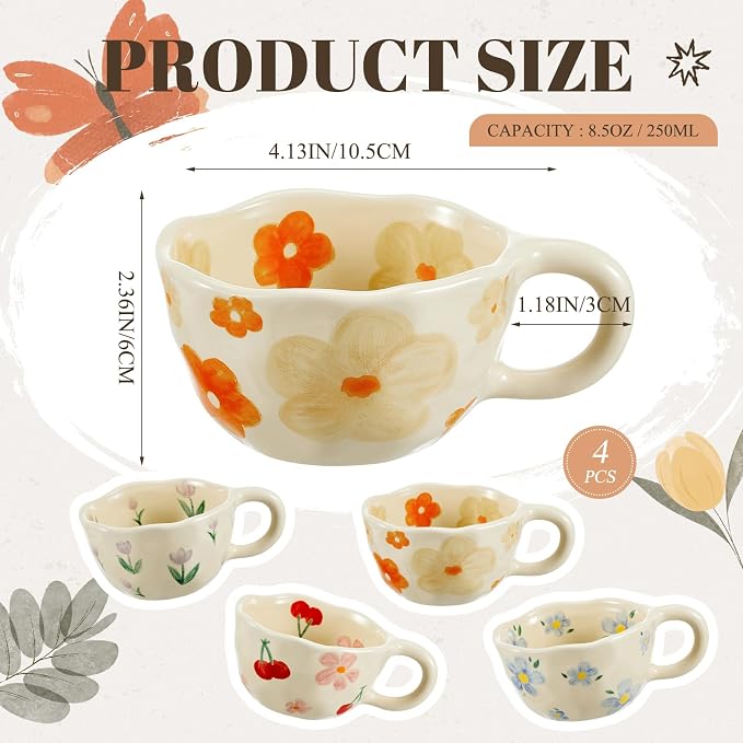 Vesici 4 Pack Ceramic Flower Coffee Mug - Image 2