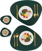 Leather Placemats for Dining Table Set of 2, Heat Resistant Easy to Clean Wipeable Waterproof Washable Modern Placemats for Kitchen Diner Table, Non Slip Anti-Skid Irregular Table Mats, Green