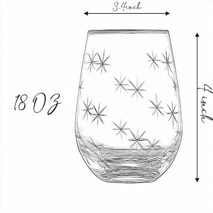 SHOSHIN Stemless Wine Glasses Set of 4 – 18oz Hand-Cut Lead-Free Crystal with Exquisite Star Pattern, Dishwasher Safe, Perfect for Parties and Weddings